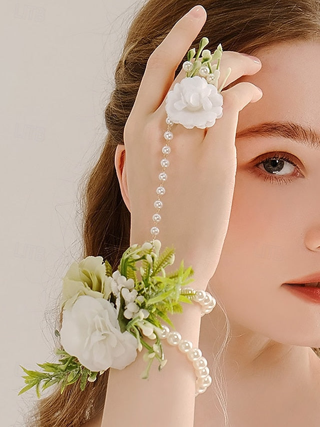 Pearls and Hand Jewelry – Floral Set White Wrist Elegant with