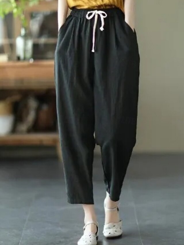Women's Linen Like Faux Cotton Linen Trousers Summer Pants