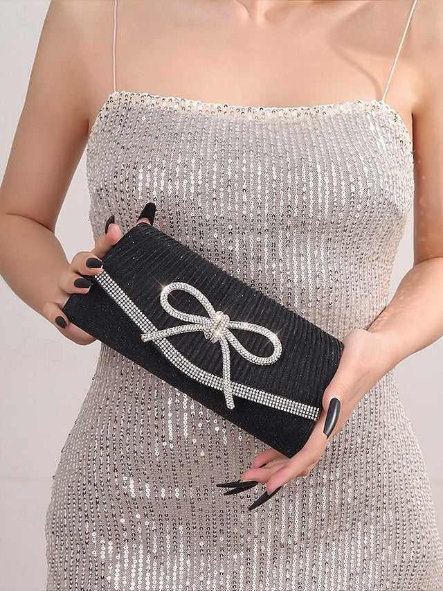 Blue Rhinestone Glitter Accent with Clutch Purse Bow