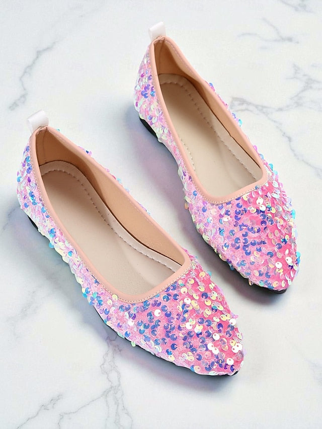 Sequin Women's Ballet Black Flats Toe - Pointed Sparkly