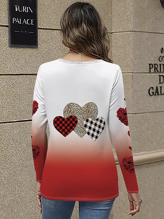 Valentine's Day Women's T Shirt Cut Out Print Ombre