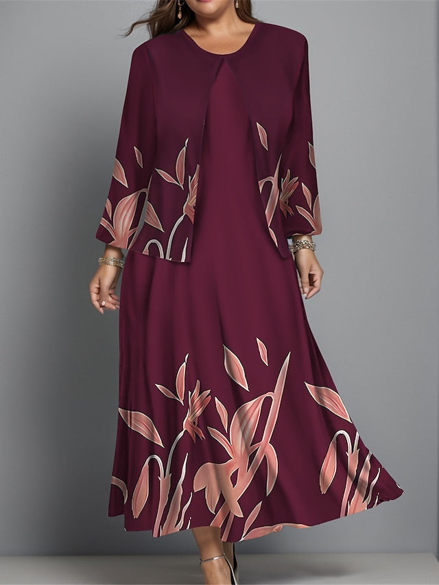 Women's Plus Size Midi Dress Dress Set Casual Dress Swing