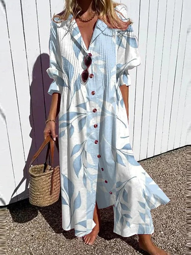 Women's Floral Graphic Print V Neck Flared Sleeve Maxi