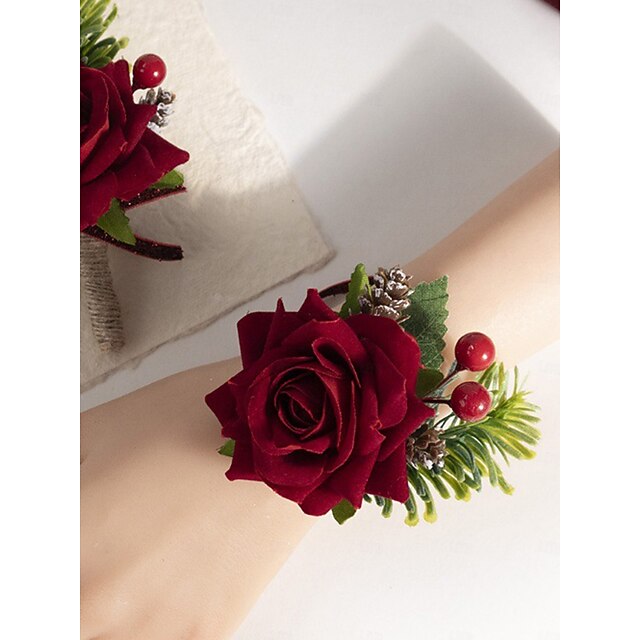 Rose and Boutonniere Women's Red Christmas Set Corsage