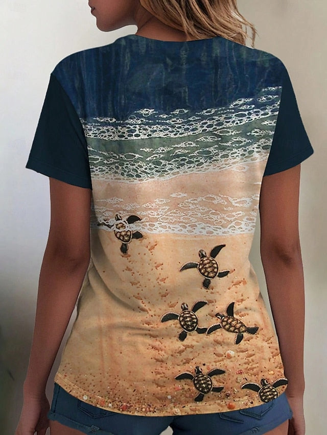 Women's T Shirt Ocean Casual Short Sleeve Round Neck