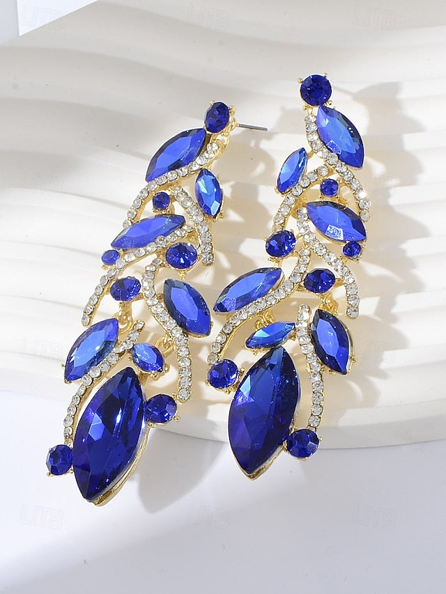 Design Women's Earrings Leaf Crystal Elegant Gold -