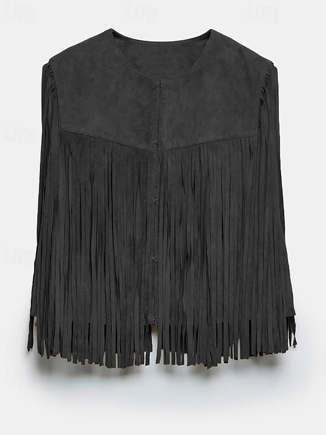 Women's Blouse Tassel Plain Western Sleeveless V Neck