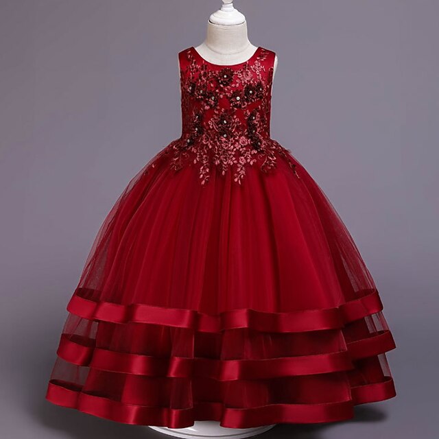 Dress Colored Wedding Sleeveless Kids Solid Girls' Party