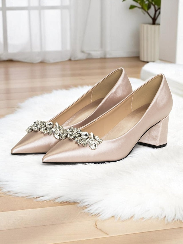 Pointed Women's Toe Wedding with Pumps Satin Champagne