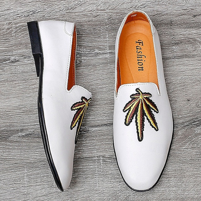 Faux Leather Loafers with Feather - Prom Men's White Shoes