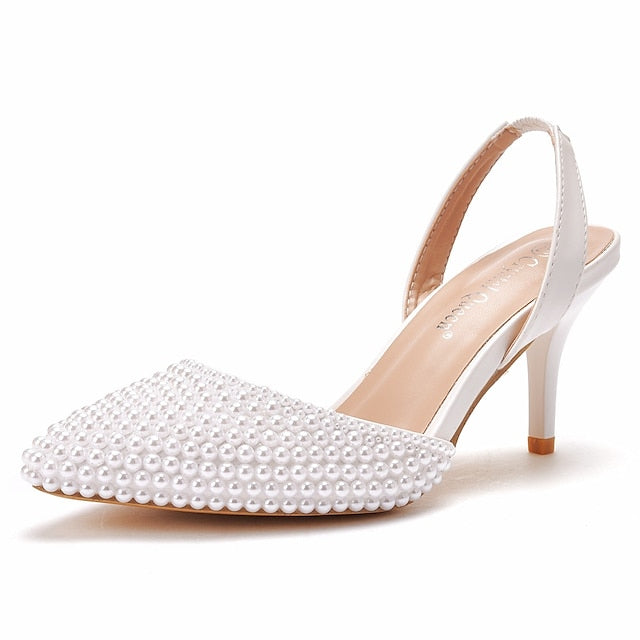 with Embellishments Pearl Women's Heels – Slingback White