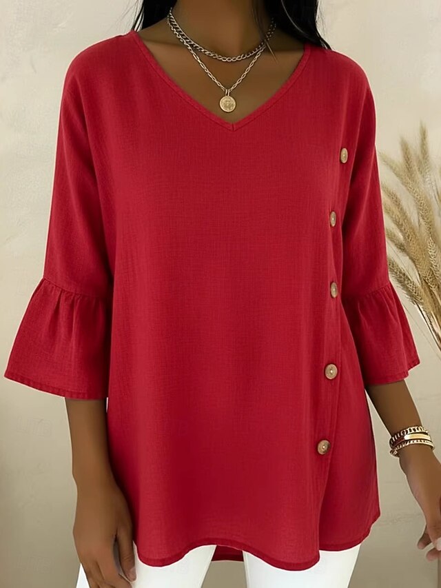 Women's Shirt Blouse Buttons Plain Stylish Classic Modern