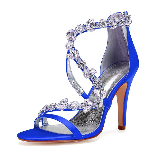 with Heel Pink High Rhinestone Sandals Women's Floral Satin