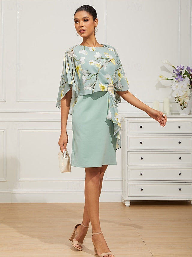 Women's Knee Length Dress Wedding Guest Dress Chiffon Dress