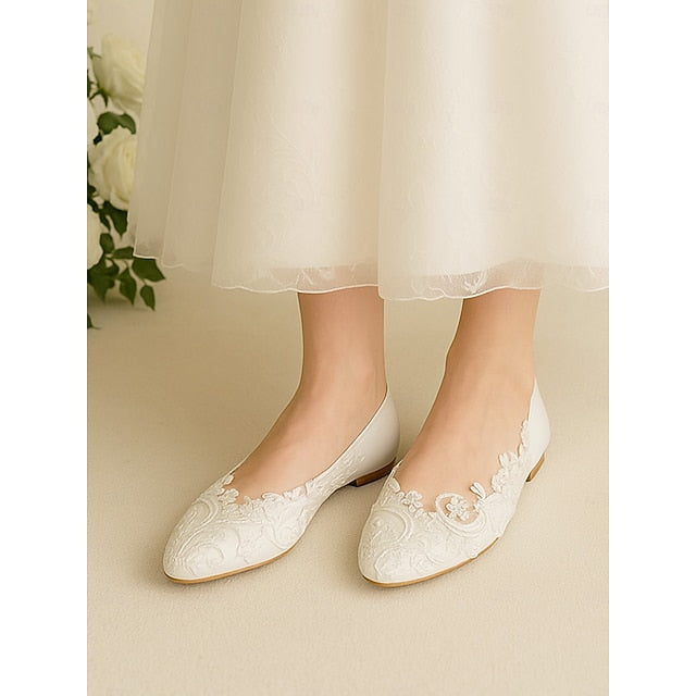 Flats – Lace Ballet White Embroidered Women's Vintage