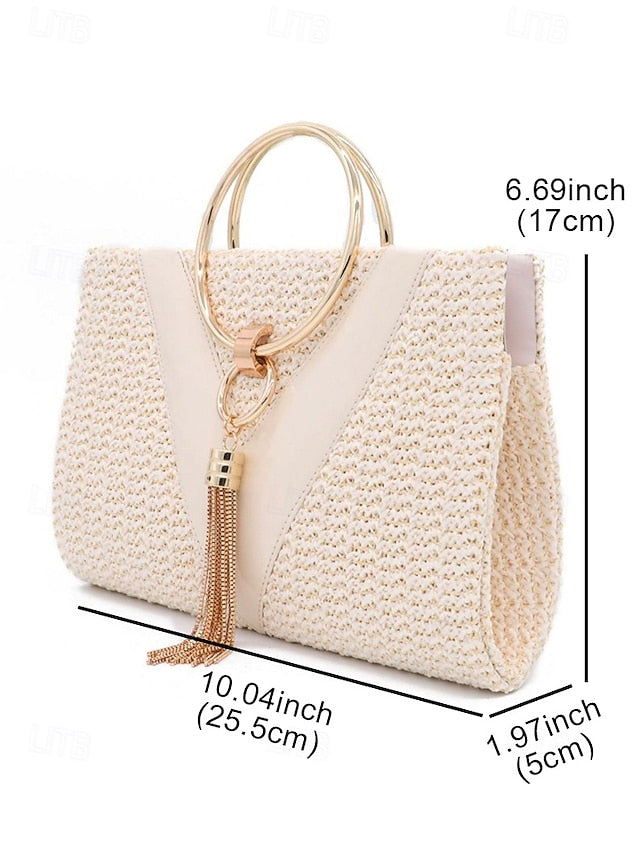 Straw Woven Clutch – with Handbag Purse Elegant Women's