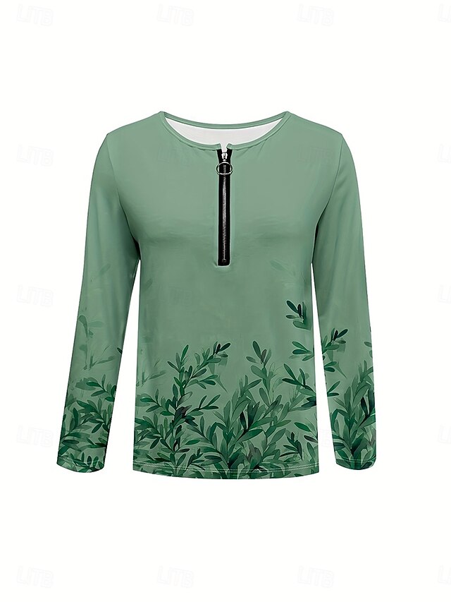 Women's T Shirt Zipper Print Ombre Floral Graphic Elegant