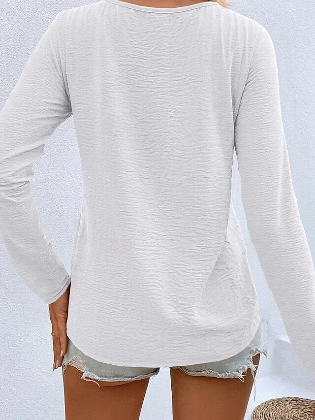 Women's T Shirt Button Front Textured Solid Color Fashion
