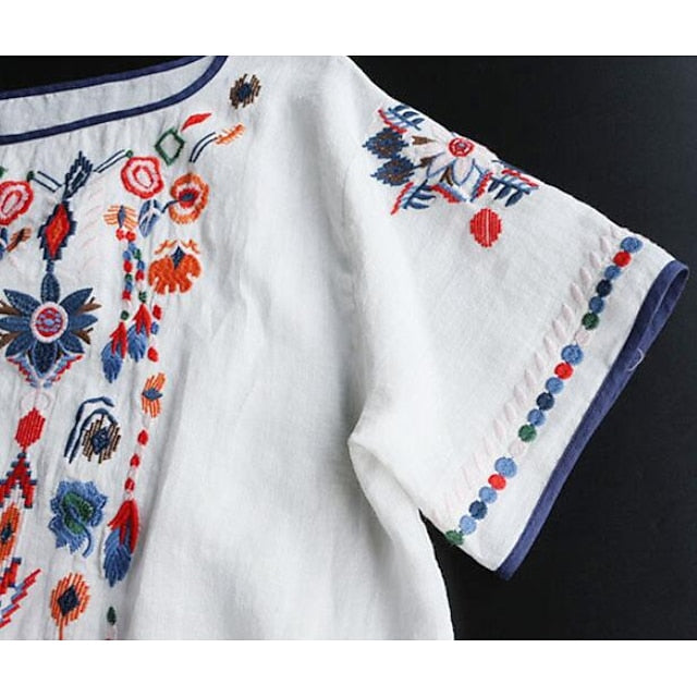 Women's Shirt Blouse Tribal Basic Short Sleeve Crew Neck