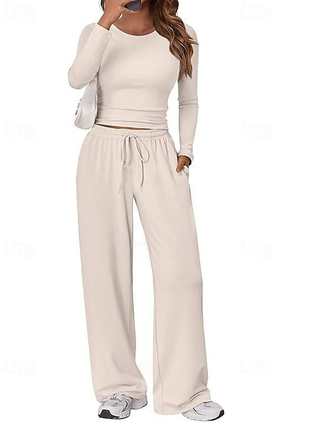 Women's Pants Sets Bolero Top Long Sleeve Crew Neck Plain