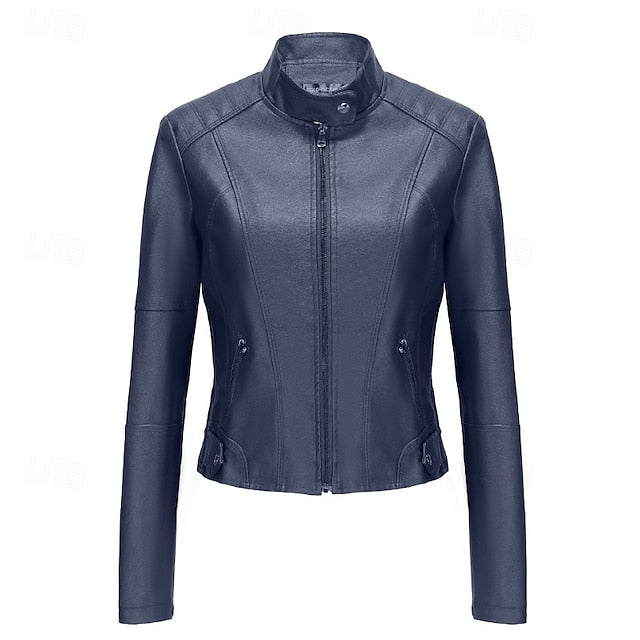Faux Jacket Leather Women's Zipper Comfortable Pocket
