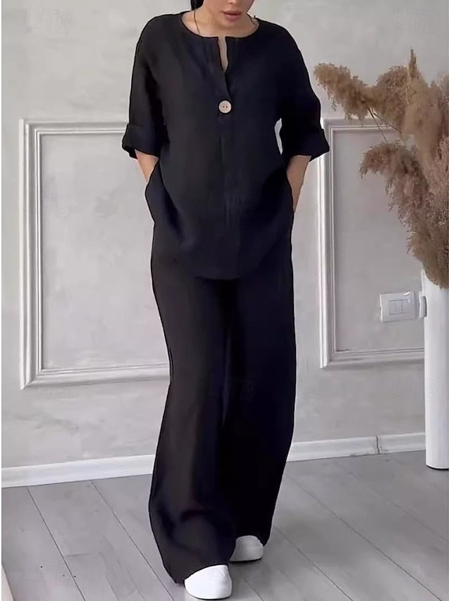 Women's Pants Sets Bolero Top Faux Cotton Linen Long Sleeve