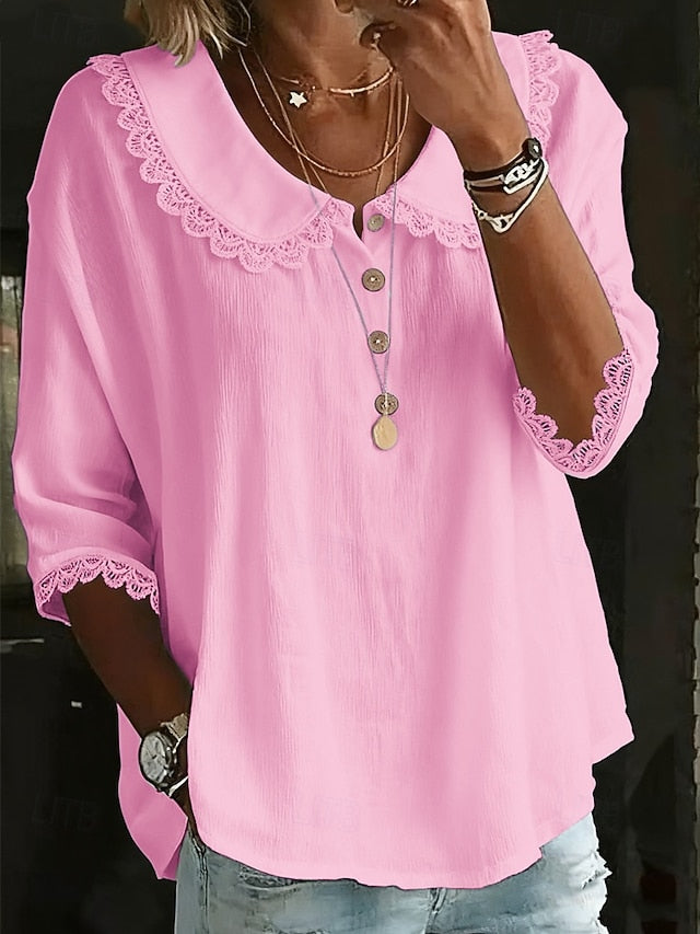 Women's Popover Shirt Summer Shirt Casual Shirt Blouse Lace
