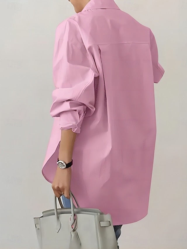 Women's Shirt Blouse Buttons Solid Color Stylish Casual