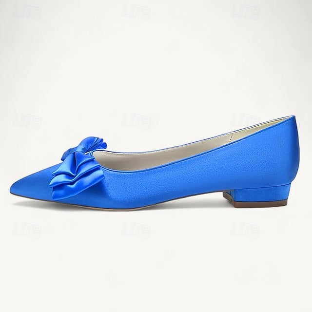 Low Party Women's Pointed Flats Heel Bowknot Shoes Wedding