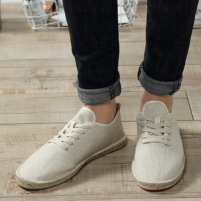 with Espadrille Rope Lace-Up Canvas Men's Shoes Jute Beige