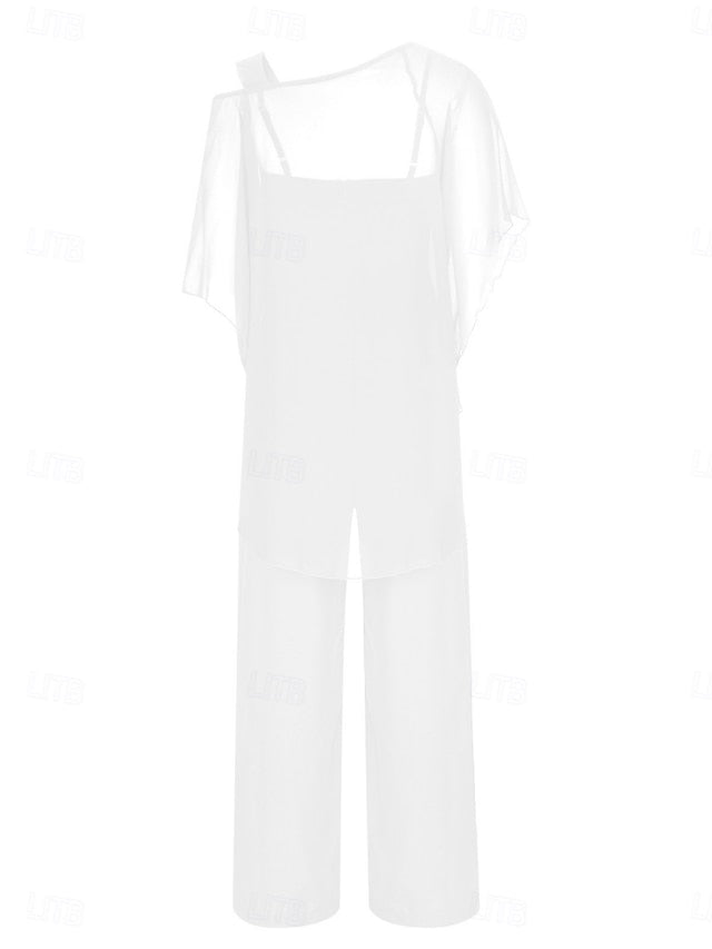 Women's Pants Sets 3/4 Length Sleeve One Shoulder Solid