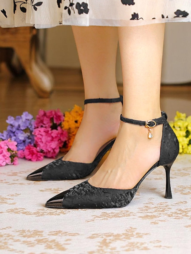 Heels Accents with Pointed and Satin Gold Toe Beige Women's