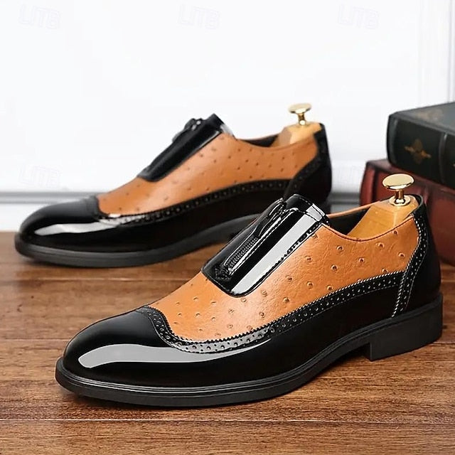 Colorblock Tan Patent Black and Formal Shoes with Men's