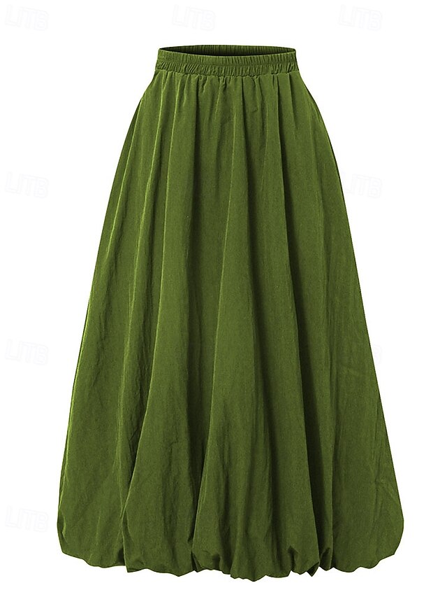 Women's Fashion Casual Midi Mid Rise Skirts Plain Ruched