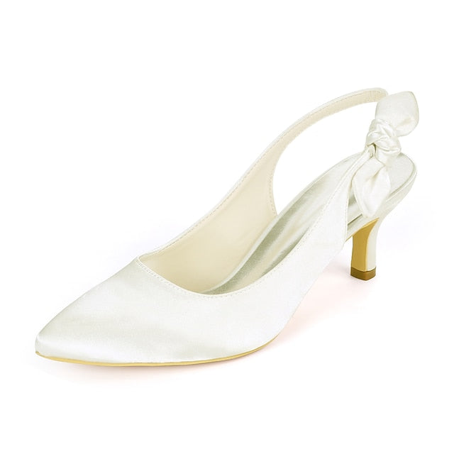 White Toe - Pointed Bow Tie for with Women Heels Slingback