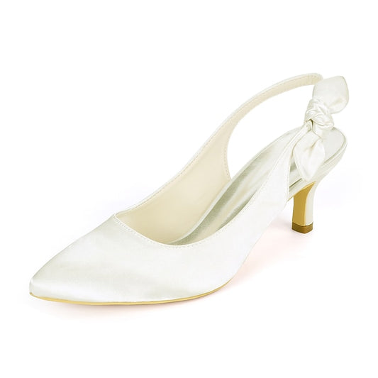 White Toe - Pointed Bow Tie for with Women Heels Slingback