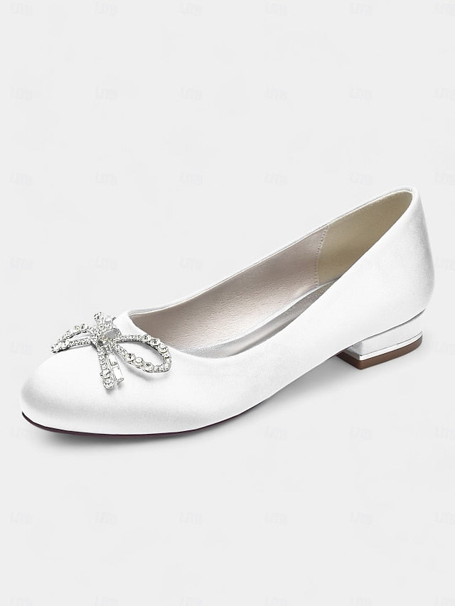 Round-Toe Bow Embellished Rhinestone - Women's Flats