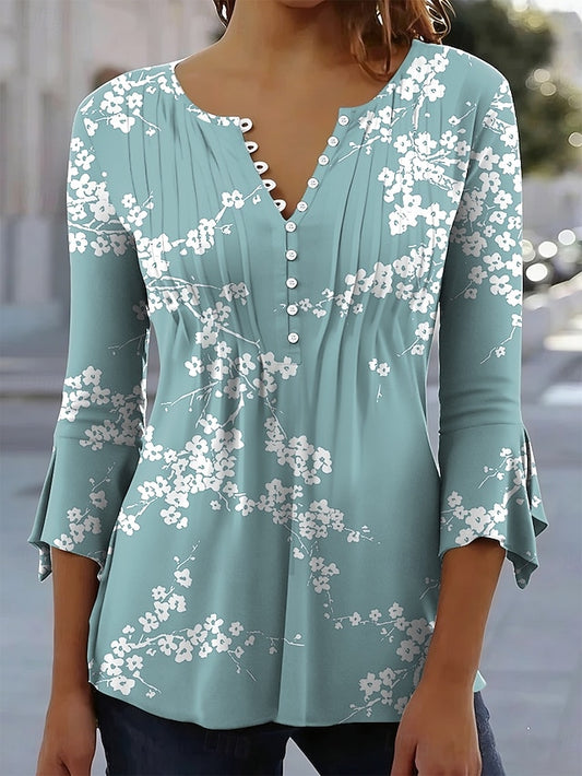 Women's T-Shirt  Floral Graphic Elegant 3/4 Length Sleeve