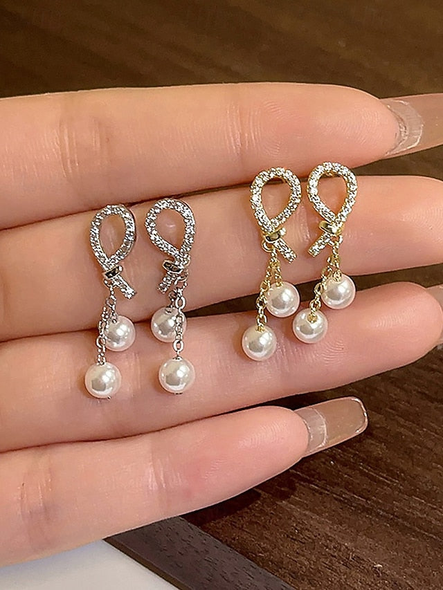 pearl Women's rhinestone teardrop imitation earrings with