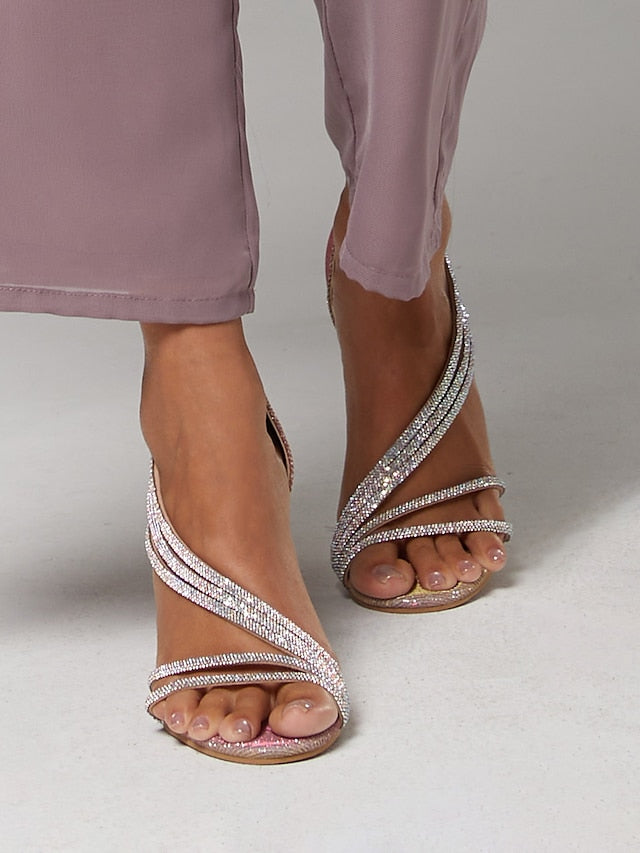 Rhinestone for Heel – Women Strappy High Crystal Sandals