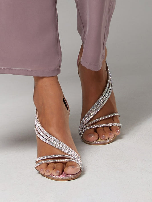 Rhinestone for Heel – Women Strappy High Crystal Sandals