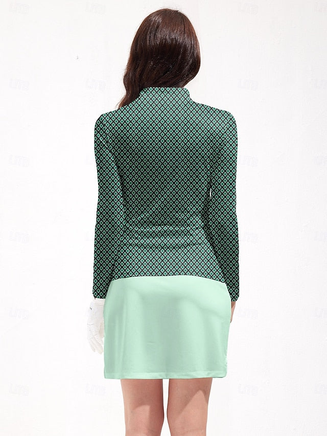 Women's Golf Polo Shirt Green Dark Blue Long Sleeve Top