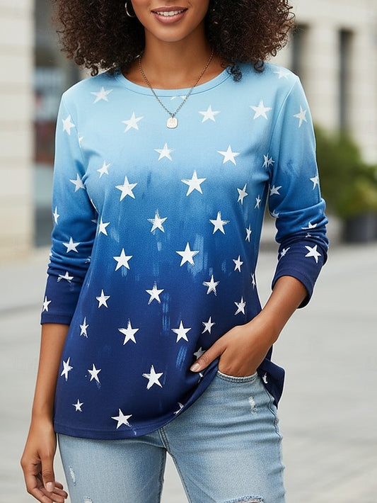 Women's T Shirt Print Ombre Graphic Star Fashion Stylish
