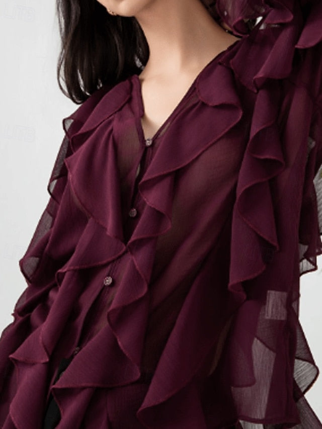 Women's Shirt Blouse Layered Plain Stylish Modern Long