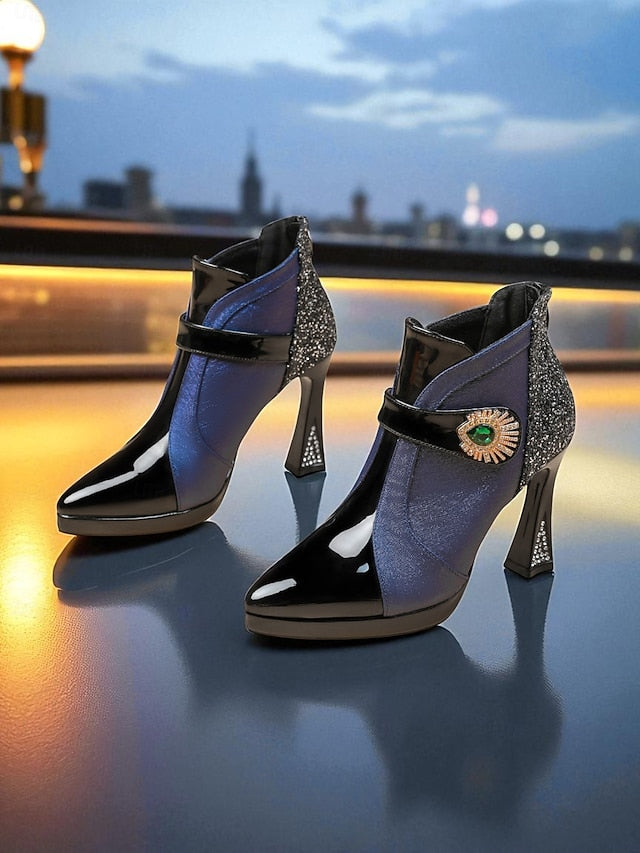 High Ankle Heel Glitter Boots Women's