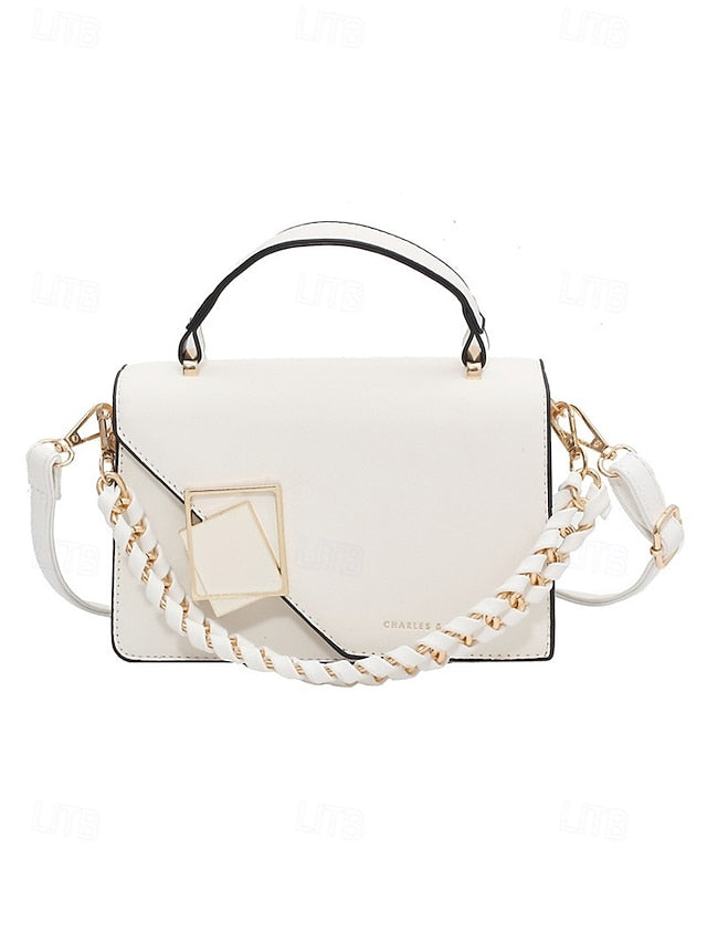 Women's Elegant Faux Leather Crossbody Handbag, Chic Top