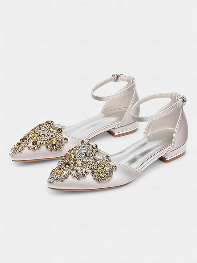 – Gemstone Embellished Flats Pointed-Toe Green Style Vintage