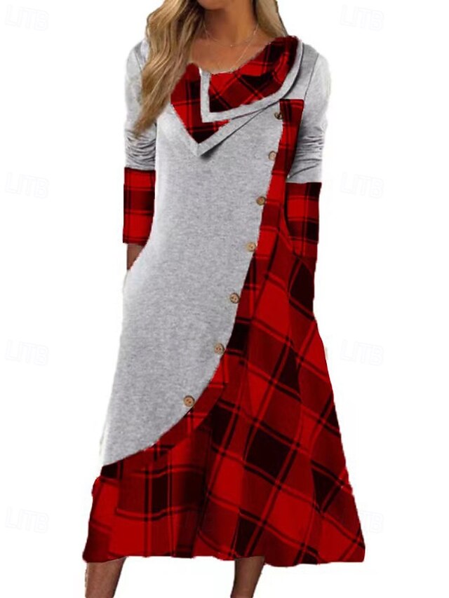 Women's Midi Dress Plaid Dress Casual Dress Modern Outdoor