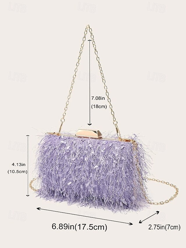 Chain Feathered Clutch Women's Strap with Evening Chic