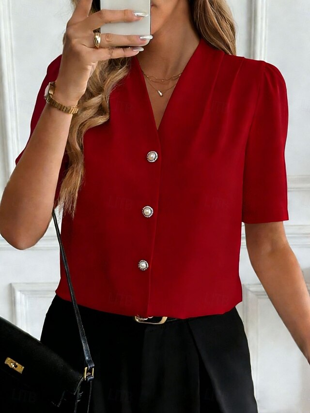 Women's Shirt Blouse Buttons Plain Active Stylish Short